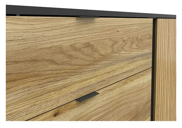 Comoda LUEN, stejar/negru, PAL laminat, 144x40x77 cm