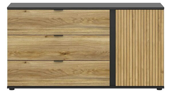 Comoda LUEN, stejar/negru, PAL laminat, 144x40x77 cm