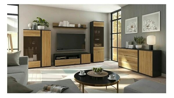Dulap LUEN, stejar/negru, PAL laminat, cu 2 usi, 95x55x196 cm