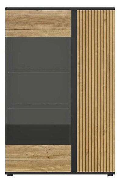 Vitrina LUEN, stejar/negru, PAL laminat/sticla securizata, 95x40x146 c