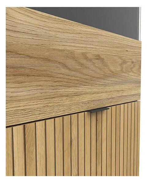 Vitrina LUEN, stejar/negru, PAL laminat/sticla securizata, 57x40x196 c