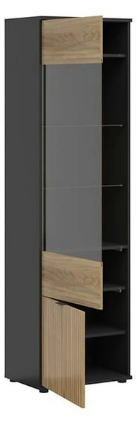 Vitrina LUEN, stejar/negru, PAL laminat/sticla securizata, 57x40x196 c