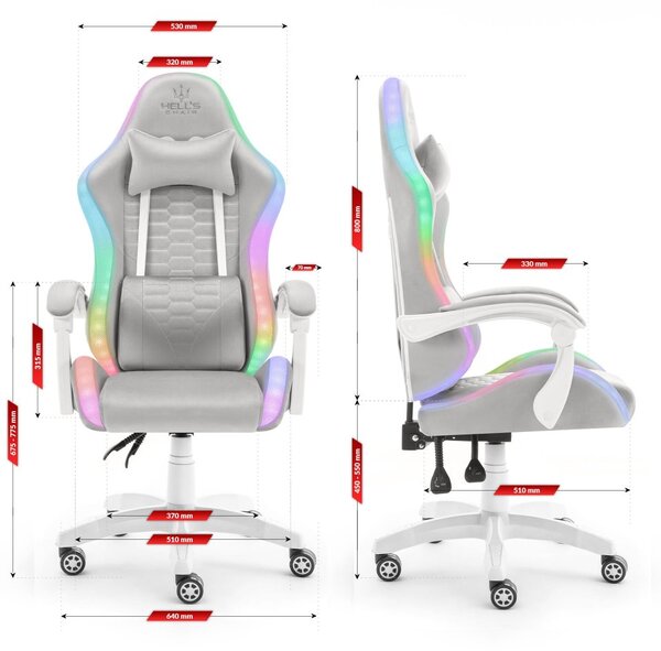 Scaun de gaming HC-1000 Gray-White LED RGB tesatura