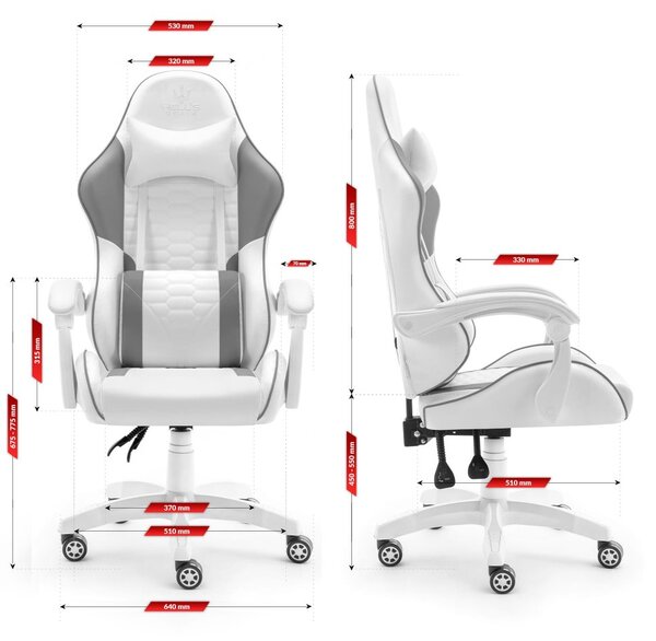 Scaun de gaming HC-1000, gri-alb
