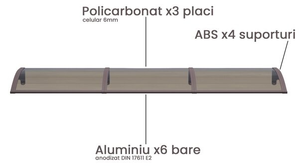 Copertină PREMIUM 360x80 cm, placă 6 mm dintr-o bucată – Maro/Bronz