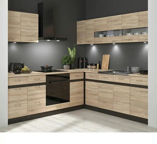 Set bucatarie JUNONA LINE, stejar sonoma/wenge, PAL, 220x240 cm, dreap