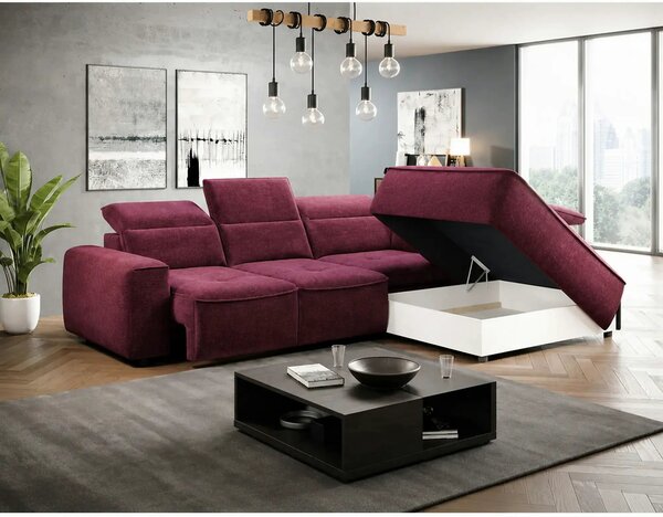 Coltar COLOMBO L, sezlong dreapta, stofa catifelata rosu bordo - Crown