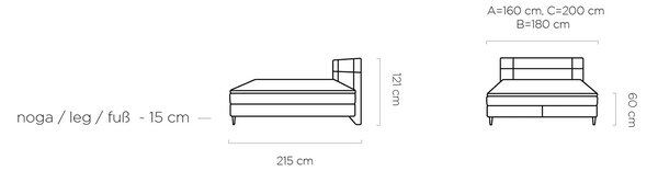 Pat tapitat boxspring LUCIO 180x200, stofa catifelata bej deschis - On