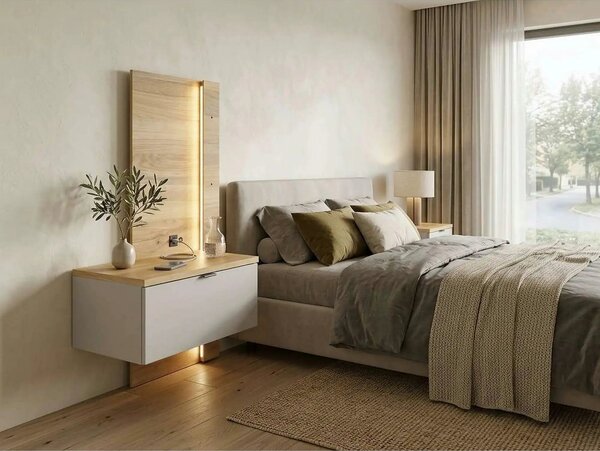 Noptiera GLAMOUR, stejar/casmir, PAL, pe partea stanga, 50x42x98 cm