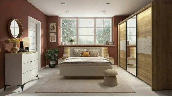 Comoda GLAMOUR, stejar/casmir, PAL, cu 3 sertare, 85x42x90 cm
