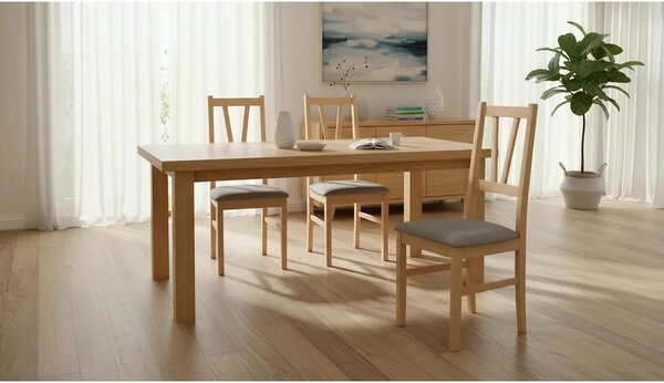 Scaun FILO, stejar auriu/gri, stofa clasica/lemn, 43x50x94 cm