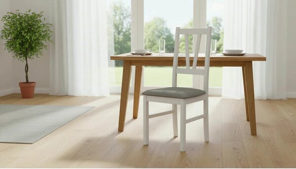 Scaun FILO, alb/gri, stofa clasica/lemn, 43x50x94 cm