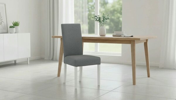 Scaun CAMPEL, gri deschis/alb, stofa clasica/lemn, 46x55x96 cm