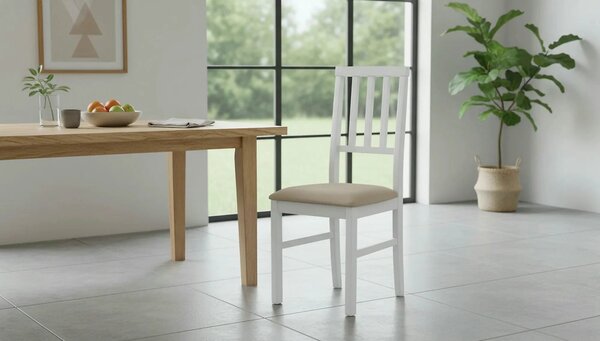 Scaun AREN, bej/alb, stofa clasica/lemn, 43x50x92 cm