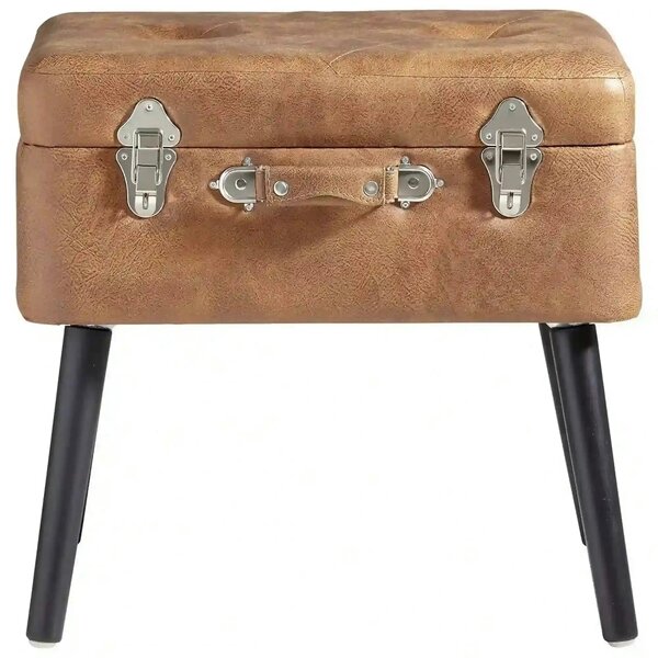Taburet KEVIN, maro/negru, piele ecologica/lemn, 50x35x46 cm