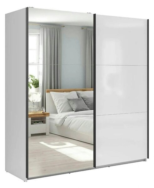 Dulap TETRIX, alb lucios, PAL, cu 2 usi si oglinda, 183x60x196 cm