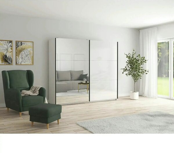 Dulap TETRIX, alb lucios, PAL, cu 2 usi si oglinda, 183x60x196 cm