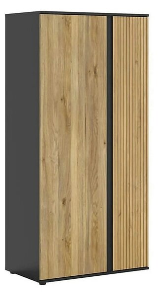 Dulap LUEN, stejar/negru, PAL laminat, cu 2 usi, 95x55x196 cm