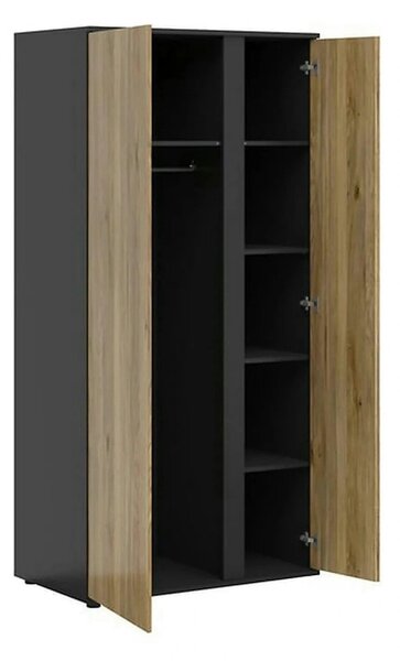 Dulap LUEN, stejar/negru, PAL laminat, cu 2 usi, 95x55x196 cm