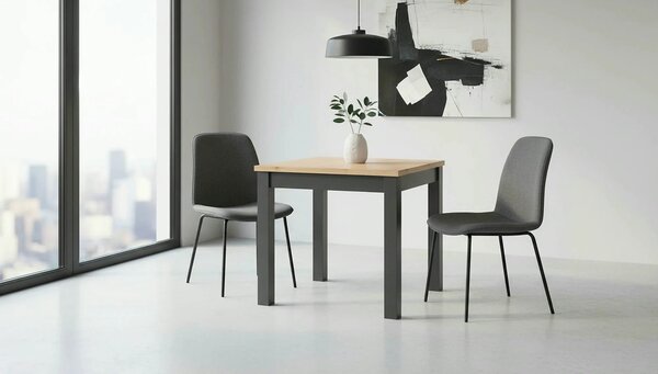 Masa MAREN, stejar artisan/negru, PAL laminat/lemn, 80x80x77 cm