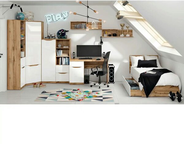 Raft NUIS, stejar wotan, PAL laminat, 135x29x38 cm