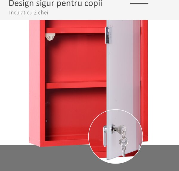 HOMCOM Dulap Prim Ajutor Montabil Perete, Cutie Medicamente, 60x30x12 cm, Roșu | Aosom Romania