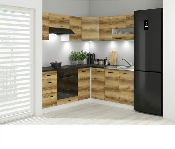 Set bucatarie JUNONA LINE, stejar delano/alb, PAL, 180x200 cm, cu blat
