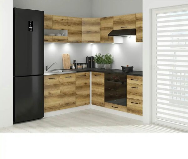 Set bucatarie JUNONA LINE, stejar delano/alb, PAL, 180x200 cm, cu blat