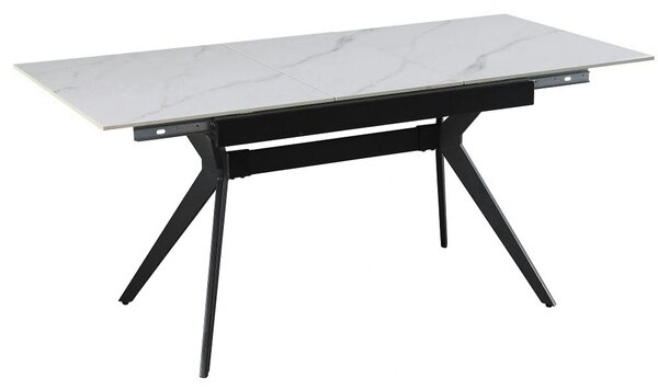 Masa extensibila MILS, alb cu efect de marmura/negru, ceramica/metal