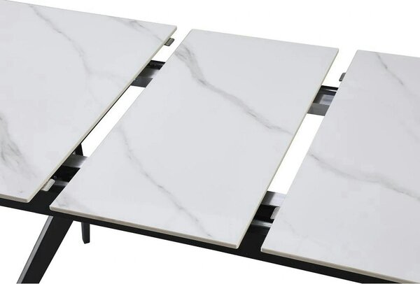 Masa extensibila MILS, alb cu efect de marmura/negru, ceramica/metal