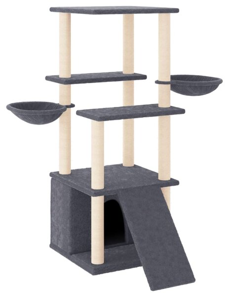 Ansamblu de pisici, stâlpi din funie sisal, gri închis, 133 cm