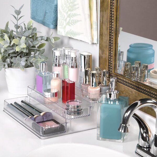 Etajera Pufo pentru prezentare si organizare medicamente si produse de make-up in trepte, 3 niveluri, 25.5 x 23.5 cm, transparent