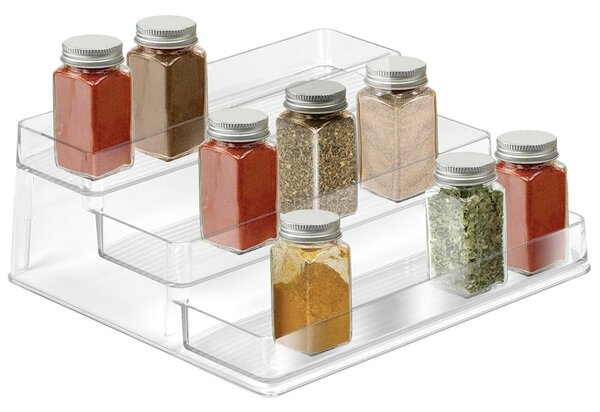 Etajera Pufo pentru prezentare si organizare condimente, in trepte, 3 niveluri, 25.5 x 23.5 cm, transparent