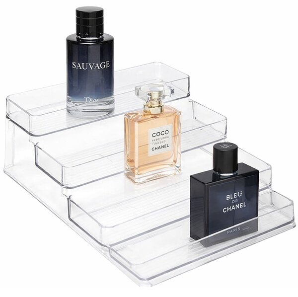 Etajera Pufo pentru prezentare si organizare produse in magazine sau expozitii, in trepte, 3 niveluri, 25.5 x 23.5 cm, transparent