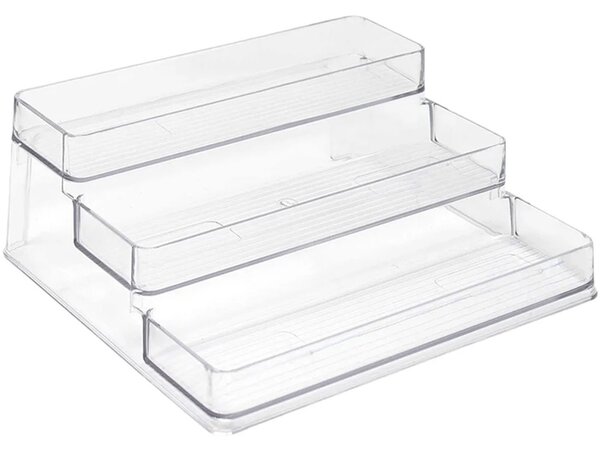 Etajera Pufo pentru prezentare si organizare medicamente si produse de make-up in trepte, 3 niveluri, 25.5 x 23.5 cm, transparent
