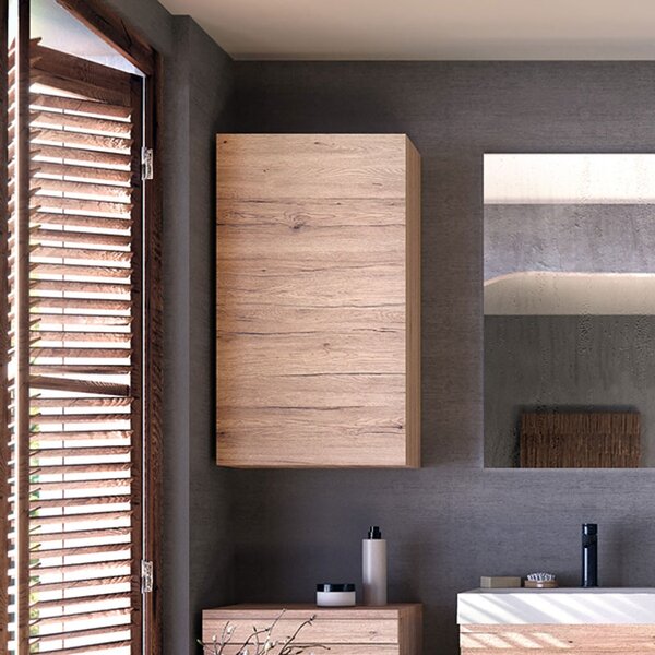 Dulap baie suspendat cu o usa, culoare lemn natural, 40 cm, KolpaSan Naomi 400x200x700 mm, Lemn natural