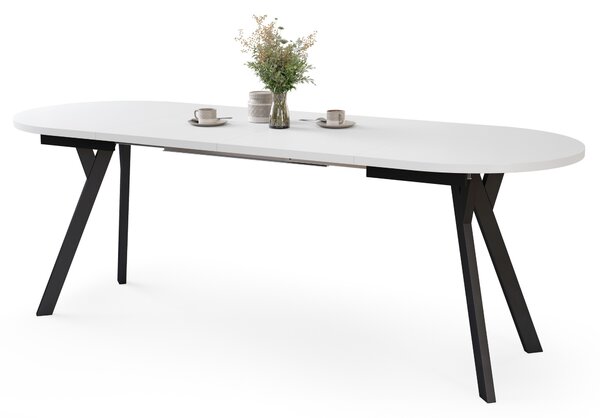 Mazzoni Masă ovală extensibilă ALMO Alb Mat / picioare negre