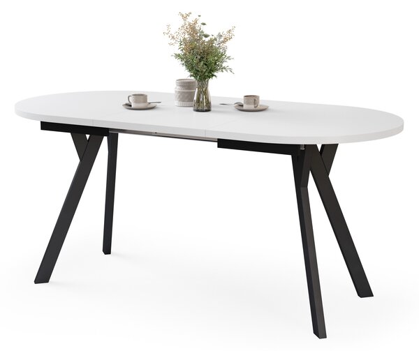 Mazzoni Masă ovală extensibilă ALMO Alb Mat / picioare negre
