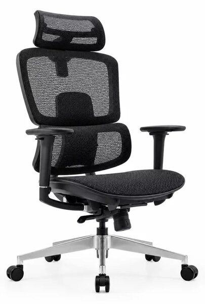 Scaun ergonomic Ergo Breeze, cu tetiera 4D și mecanism sincron - W720×D665×H1200-1260mm, black