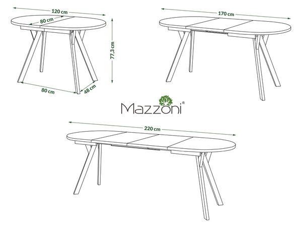 Mazzoni Masă ovală extensibilă ALMO Stejar Artisan / picioare negre