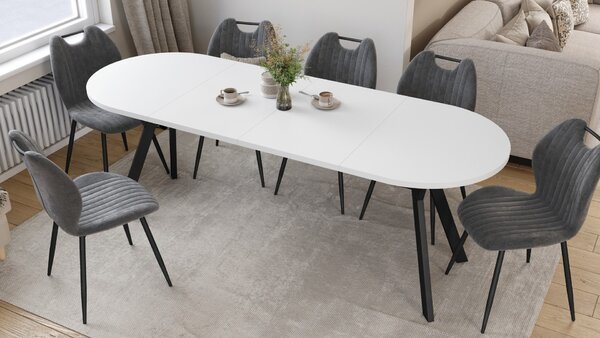 Mazzoni Masă ovală extensibilă ALMO Alb Mat / picioare negre