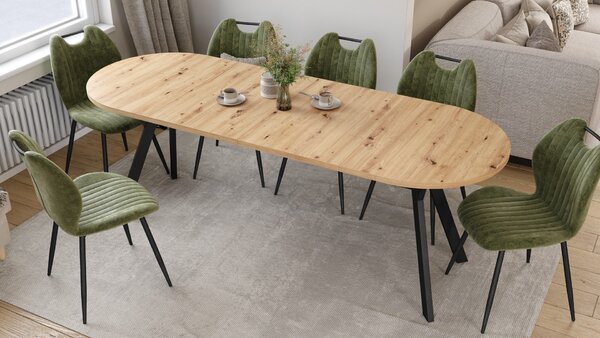 Mazzoni Masă ovală extensibilă ALMO Stejar Artisan / picioare negre
