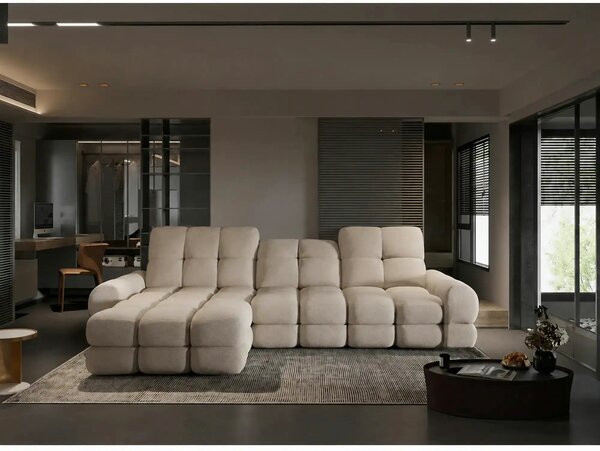Coltar extensibil TOLLO MINI, sezlong stanga, stofa catifelata crem -