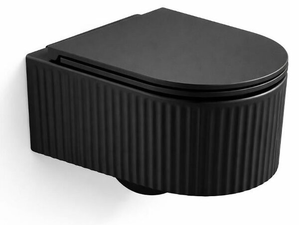 Vas WC suspendat negru mat riflat, capac slim soft-close