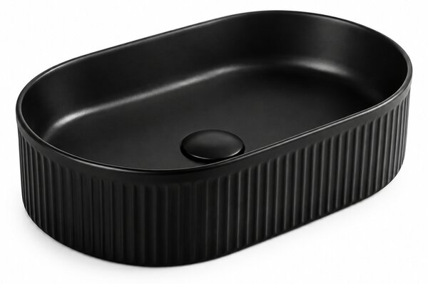 Lavoar pe blat negru mat riflat, ceramica sanitara, oval, fara orificiu pentru baterie