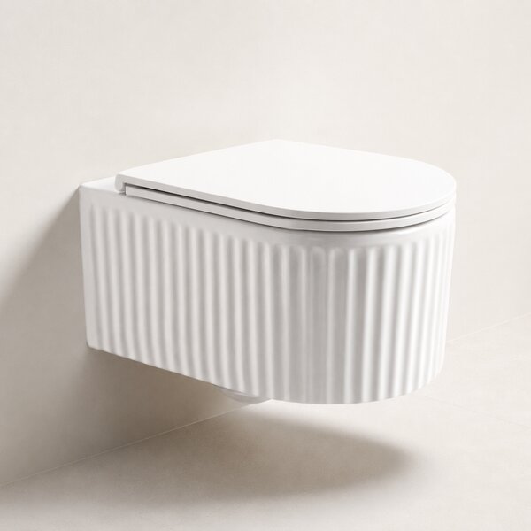 Vas WC suspendat alb lucios riflat, capac slim soft-close