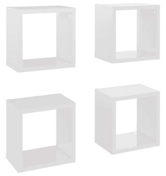 Rafturi de perete cub 4 piese alb extralucios 22x15x22 cm PAL