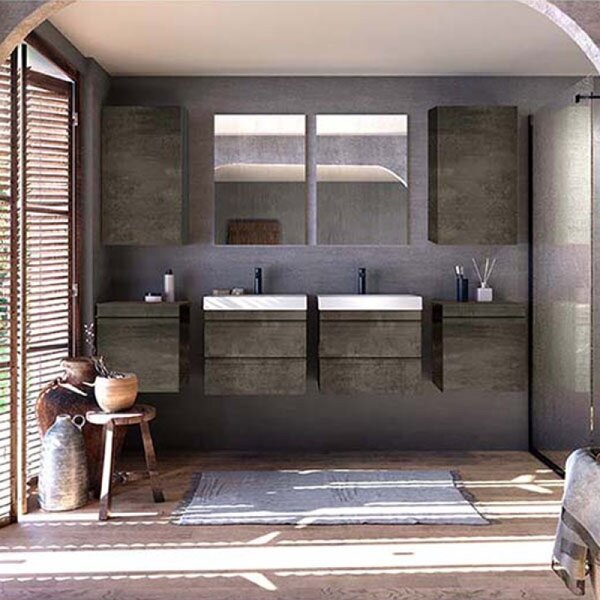 Dulap baie suspendat cu oglinda, o usa, culoare dark concrete, 50 cm, KolpaSan Naomi Dark concrete