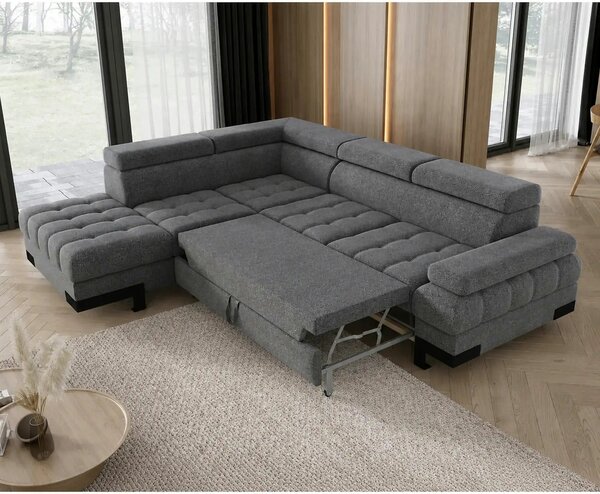 Coltar extensibil SELVA L, sezlong stanga, stofa clasica gri - Austin