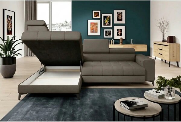Coltar BAGGIO, sezlong stanga, stofa catifelata cappuccino - Poso 03